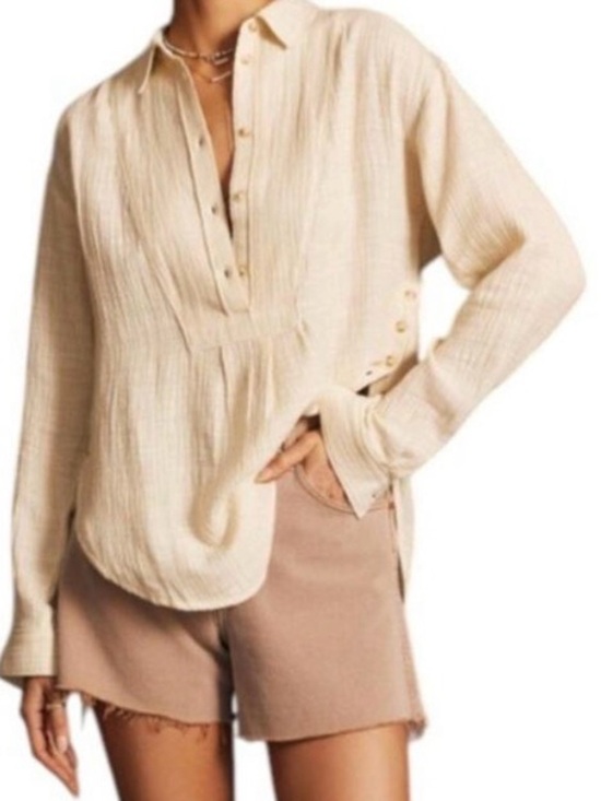 Anthropologie Tops - Anthropologie Cream Button-Placket Gauze Tunic with button details